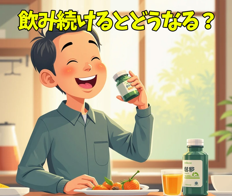 朝食と一緒にサプリを飲む若い男性の生活シーン。ベッドからすっきり目覚め、明るい表情で日常を過ごす様子。
