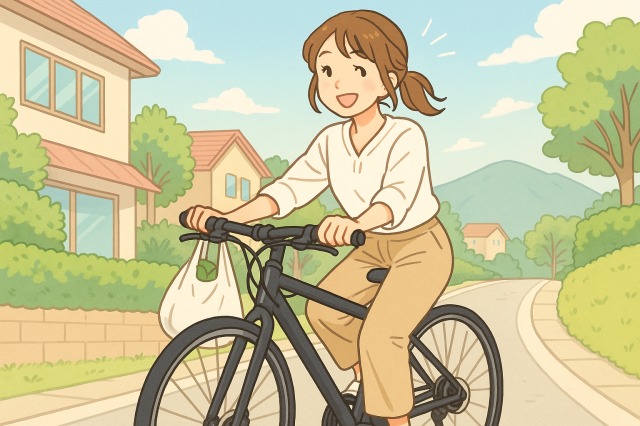 4コマ目：クロスバイクで坂道をスイスイ登る様子