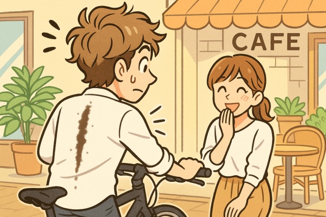 4コマ目：背中に泥はねができている様子