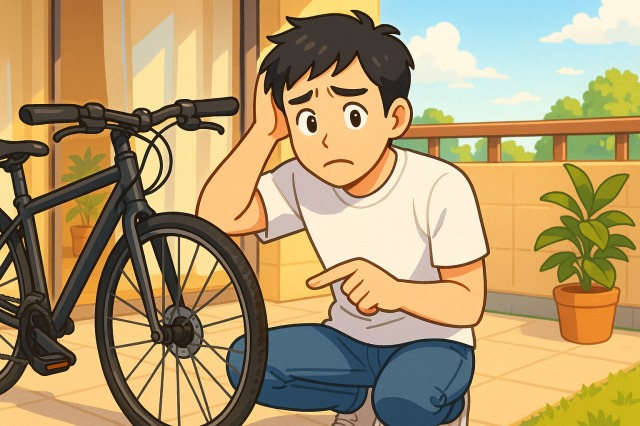 1コマ目：チェーンが真っ黒で困っている様子