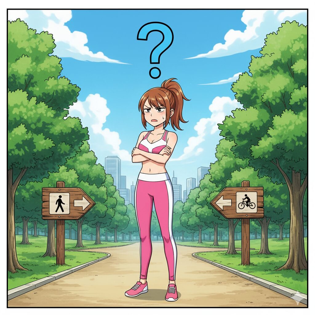 1コマ目: 悩む女性