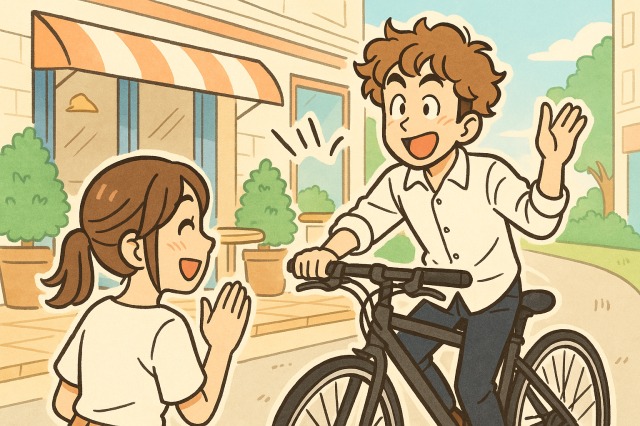 3コマ目：カフェに到着し友人と合流する様子