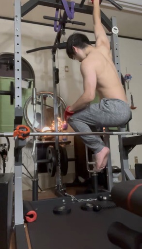 片手でぶら下がる様子